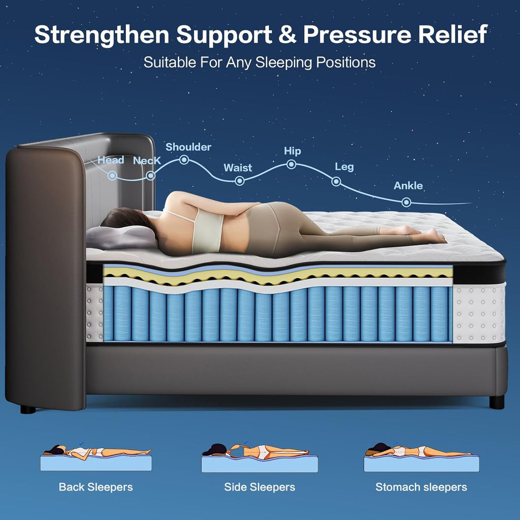 Full Size Mattress - 12 Inch Memory Foam Mattress in a Box, Breathable Fabric, Pocket Springs Hybrid Mattress for Motion Isolation Pressure Relief, CertiPUR-US, Medium Firm Full Mattresses