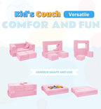 Elftopia Modular Kids Sofa,Toddler Couch Foam Armchair for Kids, Children Convertible Plush Sofa Play Set,Fold Out SofaBed(Pink)