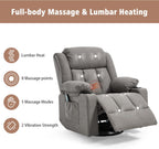 Rocker Swivel Recliner Chair for Adults, Overstuffed Large Manual Recliner Glider with Massage and Heat, Comfy Soft Fabric Living Room Reclining Sofa Chair (Smoked Gray)