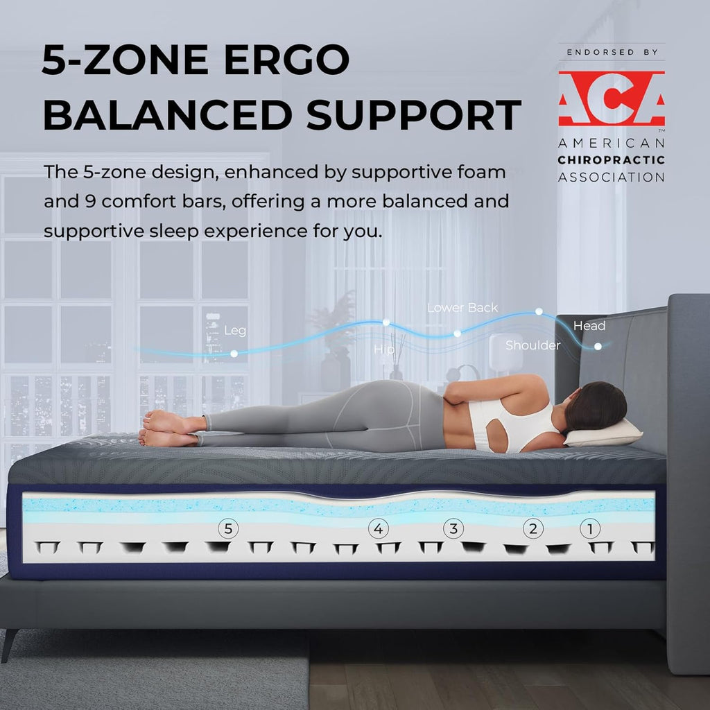 Sweetnight CoolNest Queen Mattress, 14 inch Cooling Queen Size Memory Foam Mattress for Cool Night Sleep, 5-Zone Ergo Support for Pressure Relief, Medium, CertiPUR-US Certified