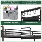 Metal LED Bunk Bed Twin Over Twin with 2 Storage Drawers, USB Charging Station, Industrial Bunkbeds Heavy Duty Bed with Safety Guardrail and Ladder, No Box Spring Needed, Black