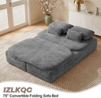 75'' Folding Sleeper Sofa Bed, Convertible Memory Foam Boneless Couch, Foldable Full Size Guest Bed, Modern 2-in-1 Futon Floor Sleeper Sofa with 4 Pillows and Blanket (Corduroy, Gray)
