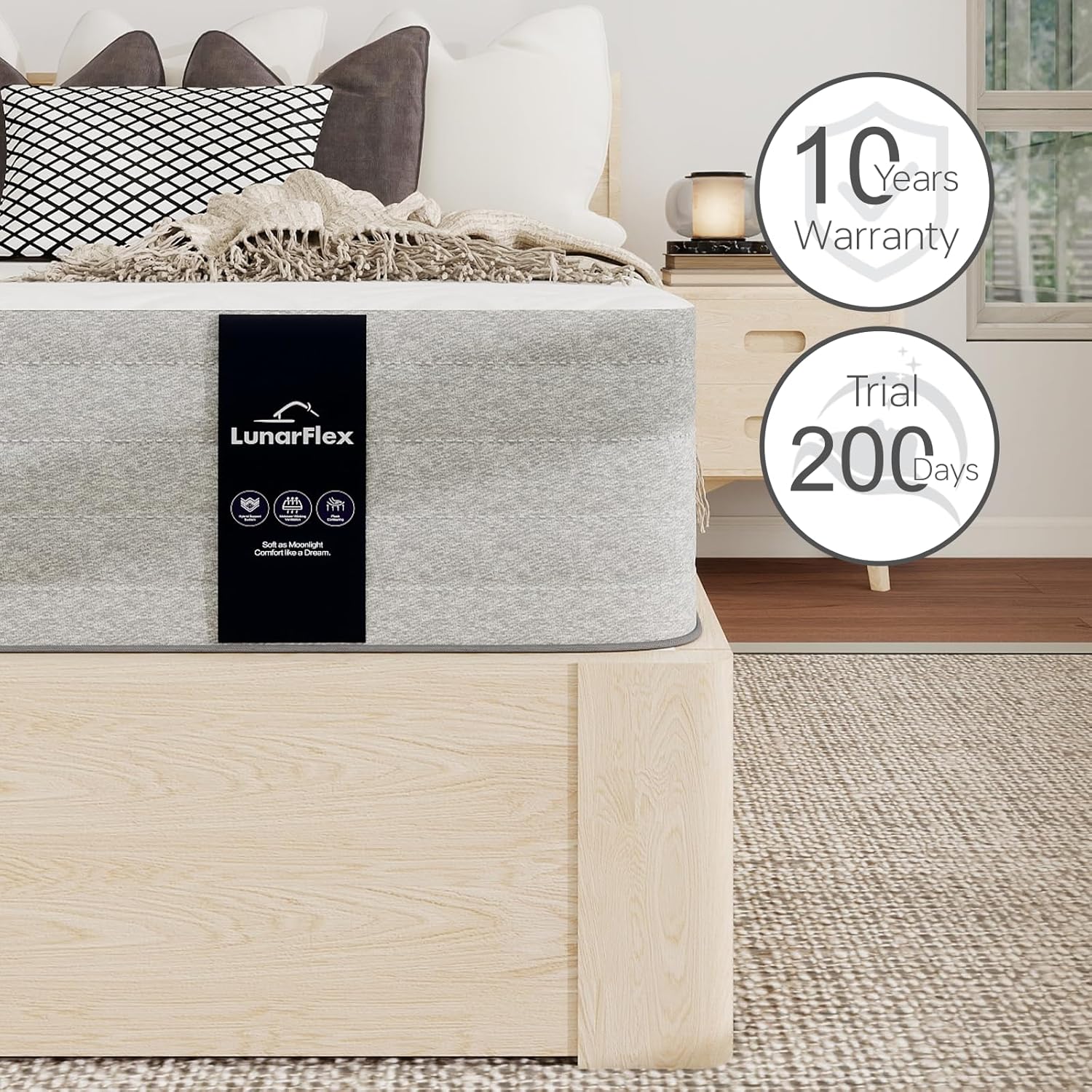 Lunarflex Twin Mattress, 10 Inch Hybrid Mattress in a Box, Fiberglass-Free Individual Pocket Spring & Breathable Foam Bed for Kids, Bunk Beds & Dorms, Medium Firm Support