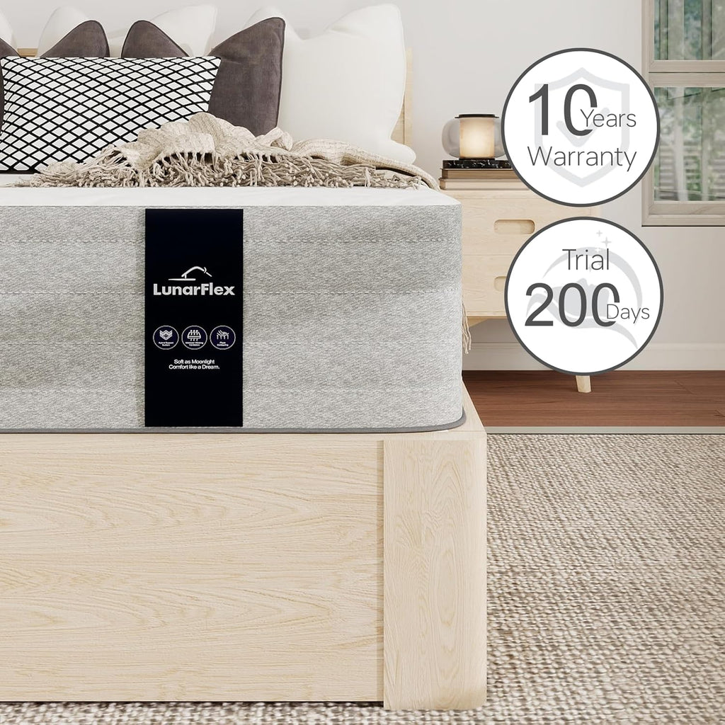 Lunarflex Twin Mattress, 10 Inch Hybrid Mattress in a Box, Fiberglass-Free Individual Pocket Spring & Breathable Foam Bed for Kids, Bunk Beds & Dorms, Medium Firm Support
