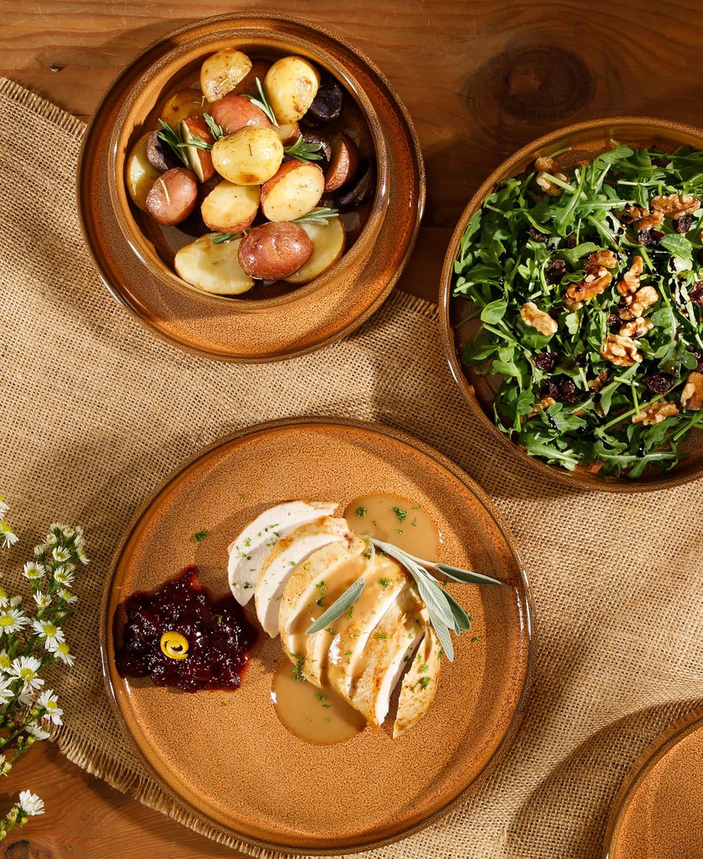 Bloomhouse - Two Time Oprah's Favorite Things Winner - Santorini Mist Double Bowl Terracotta Reactive Glaze Plates and Bowls Dinnerware Set - Amber, Service for Four (16pcs)
