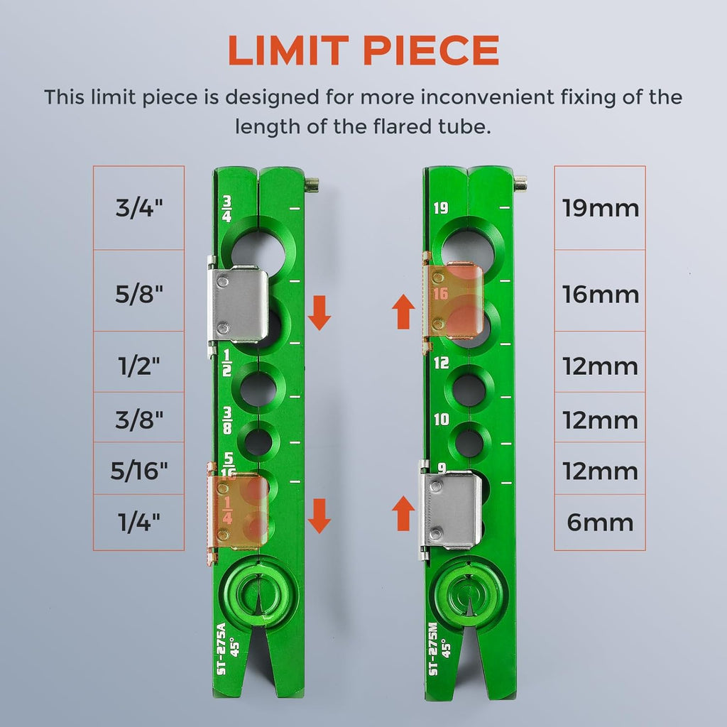 Bonvoisin 2 in 1 Flaring and Swaging Tool 1/4”-3/4” HVAC Single Flare & Swag Tool 45° Tubing Flaring Tool with Limit Piece for Copper Aluminum Soft Tubes