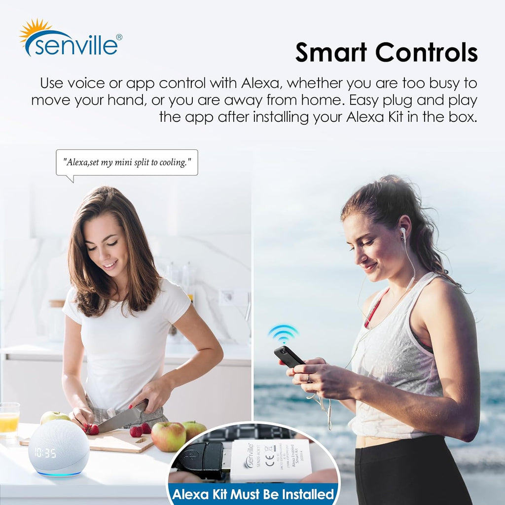 Senville AURA Series Mini Split Air Conditioner Inverter Heat Pump, 33000 BTU, Energy Star, White