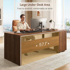 71" L-Shaped Executive Desk with Cabinet Storage, Large Office Computer Desk with Storage Shelves, Under-Desk Bookshelf, CPU Stand, Cable Management, Business Furniture Workstation (Brown)
