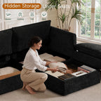 Modular Sofa with Storage, 103" L Shape Sectional Cloud Couch, Comfy Fabric Couch with Movable Ottoman, 4 Seat Modern Deep Seat Sofa for Living Room (Black Chenille)