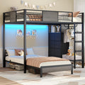 ADORNEVE Bunk Bed Twin Over Twin Size with 8 Storage Drawers, Twin Bunk Beds with Led Lights & Storage Shelves, Metal Loft Bed with 13.4" H Safety Guardrail & Ladder, for Kids & Teens, Black