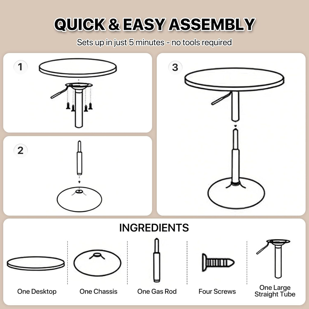 Magshion 31" Round Bar Table Height Adjustable 26"-35" Pub Table with Enlarged Base for Living Room Patio Bistro Café, Black