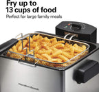 Hamilton Beach 35042 Professional Style Electric Deep Fryer, Frying Basket with Hooks, 1800 Watts, 5 Liter, Stainless Steel