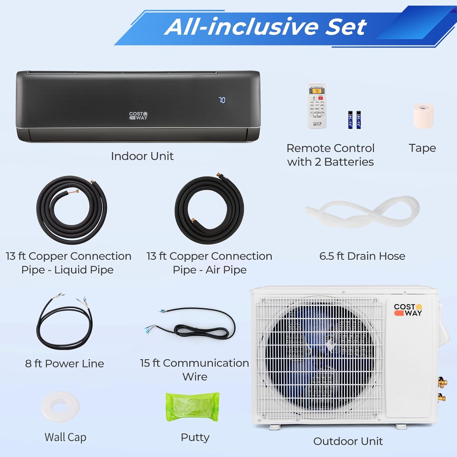 COSTWAY 12000 BTU Mini Split Air Conditioner & Heater, 21 SEER2 208-230V Inverter AC Unit Cools Rooms up to 750 Sq. Ft, Energy Star Split AC w/Heat Pump