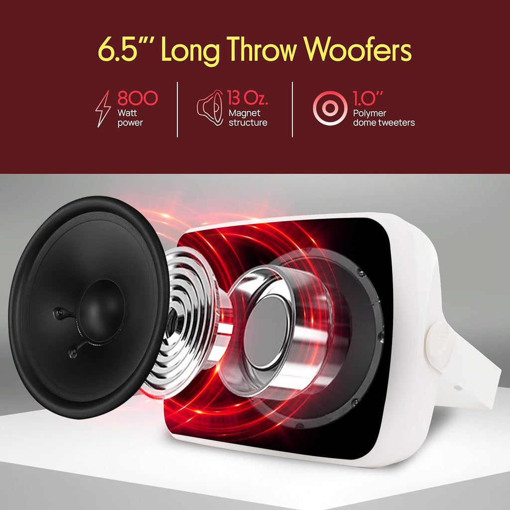 Pyle Home PDWR64BTW 6.5" Indoor/Outdoor 800-Watt Bluetooth Speaker System (White)