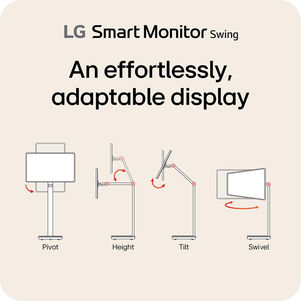 LG Smart Monitor Swing 32U889SA-W 32-Inch 4K UHD (3840x2160) IPS Touchscreen on a Fully Adjustable Wheeled Base HDR10  webOS  Built-in Speaker  HDMI  USB Type-C  Tilt/Height/Swivel/Pivot Stand  White