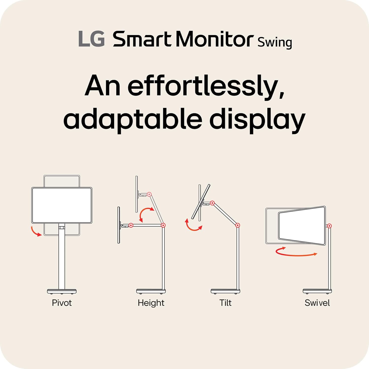 LG Smart Monitor Swing 32U889SA-W 32-Inch 4K UHD (3840x2160) IPS Touchscreen on a Fully Adjustable Wheeled Base HDR10  webOS  Built-in Speaker  HDMI  USB Type-C  Tilt/Height/Swivel/Pivot Stand  White