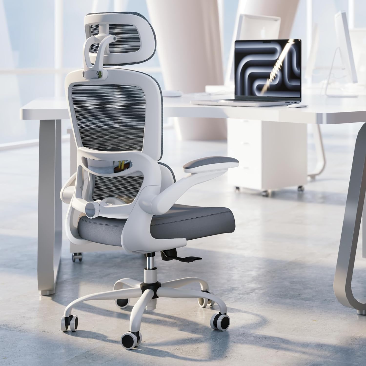 TRALT Office Chair Ergonomic Desk Chair, 330 LBS Home Mesh Office Desk Chairs with Wheels, Comfortable Gaming Chair, High Back Office Chair for Long Hours (White)