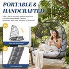 BULEXYARD Outdoor Swing Egg Chair No Stand, Folding Wicker Rattan Ceiling Hanging Patio Chairs, 350 Lbs Sturdy Hammock Basket Seat with Cozy Cushion for Backyard Pergola Living Room, Light Grey