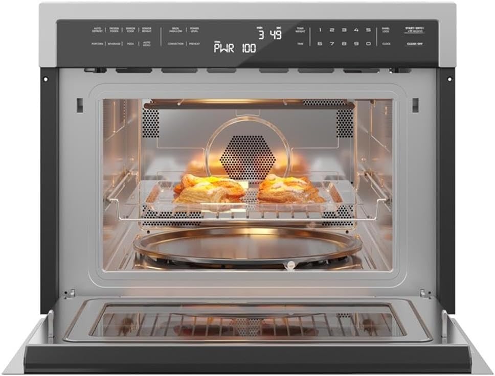 Pemberly Row 24 in. Stainless Steel Convection Oven with Microwave, 1.5 cu. ft., 1700-Watt, Built-In Electric Appliance, LCD Panel, Child Lock, Kitchen Cooking and Heating