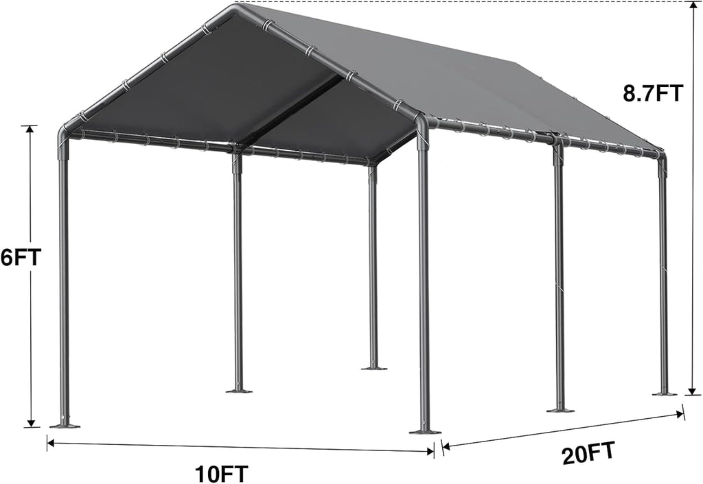 Outdoor Carport 10x20 Ft Heavy Duty Carport Portable Garage Waterproof and UV Resistant with Reinforced Structure for Trucks and Cars