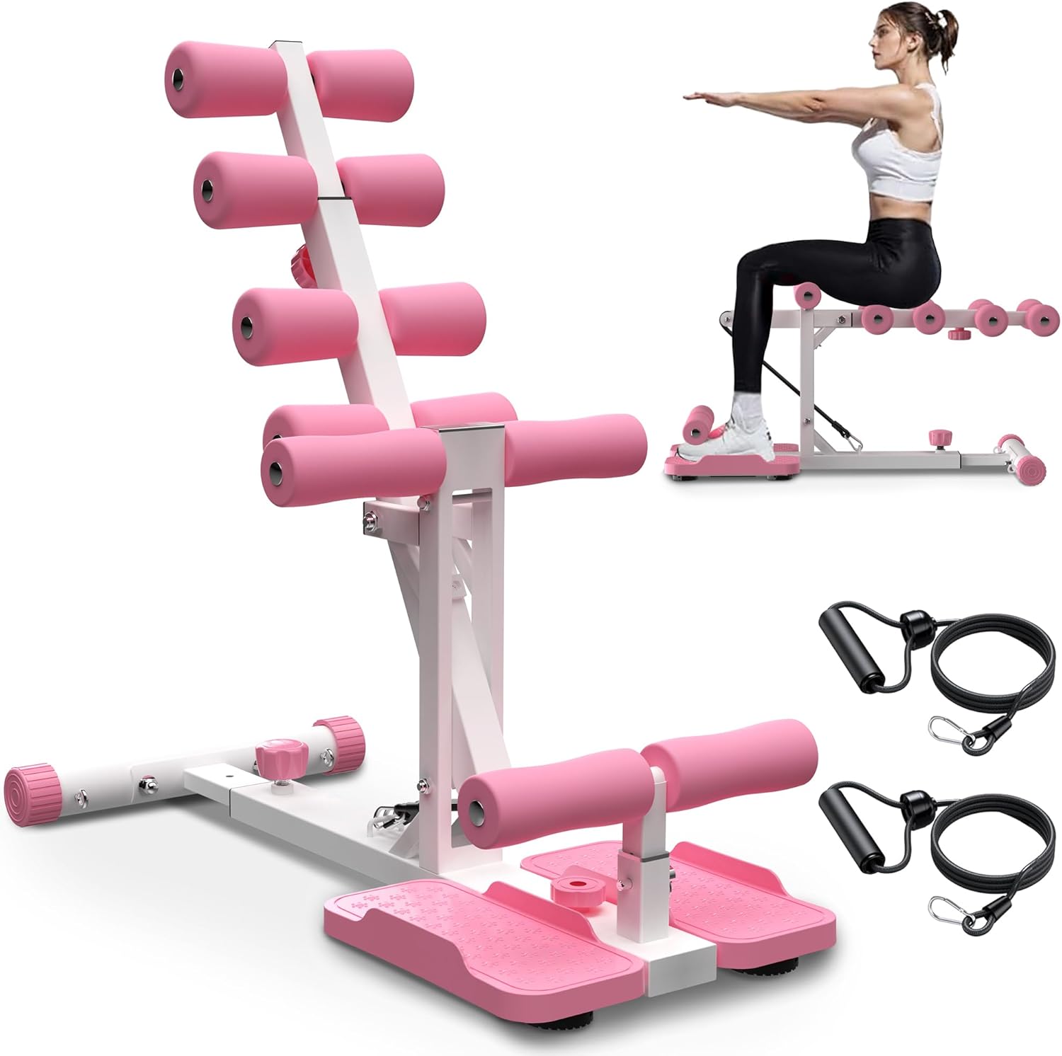 Deep Squat Machine for Home Gym, Pink, Glutes and Core Trainer with Resistance Bands, Squat Assist for Legs Workout
