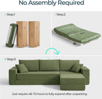 LINSY HOME Oversized Convertible Sofa Bed with 2 Pillows & Ottoman, Corduroy Boneless Couch Folding Modular Sleeper Sofa, L Shaped Couch Floor Sofa for Living Room Apartment, Upgrade Backrest (Green)