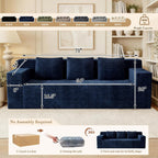 Kurhwyss 71" Corduroy Living Room Sofa, 3 Setaser Deep Seat Couch with 3 Lumbar Pillows, Comfy Boneless Sofa Modern Compressed Couch for Bedroom, Office, Apartment, No Assembly, Flat Armrests (Blue)