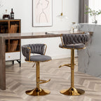Velvet Bar Stools Set of 3, Counter Height Barstools with Low Back, Gold Swivel Bar Stool for Kitchen Island, Pub (Grey)