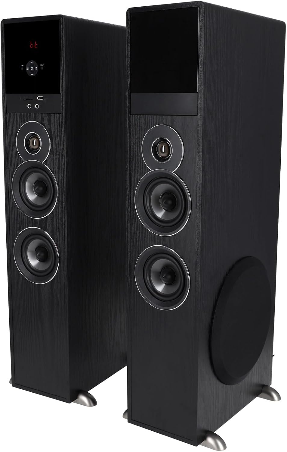 Rockville TM80B Powered Home Theater Tower Speaker System  Black  800W  8" Subwoofers  Bluetooth  USB/SD Playback  FM Radio  Remote Control  Karaoke Ready  Perfect for Home Entertainment