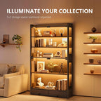 Glass Display Cabinet 69''H with LED Lights, 5-Tier Showcase with Drawers, Collectible Figure Display Case, Freestanding Curio Cabinet, Tall Storage Shelves, Black, 27.6''W