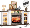 72'' Fireplace TV Stand with Outlet & LED, Electric Fireplace with Mantel, Entertainment Center with Storage for TVs Up to 80 Inch, 23'' Fireplace Heater Insert with 3D Flame Effect for Living Room