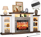 72'' Fireplace TV Stand with Outlet & LED, Electric Fireplace with Mantel, Entertainment Center with Storage for TVs Up to 80 Inch, 23'' Fireplace Heater Insert with 3D Flame Effect for Living Room