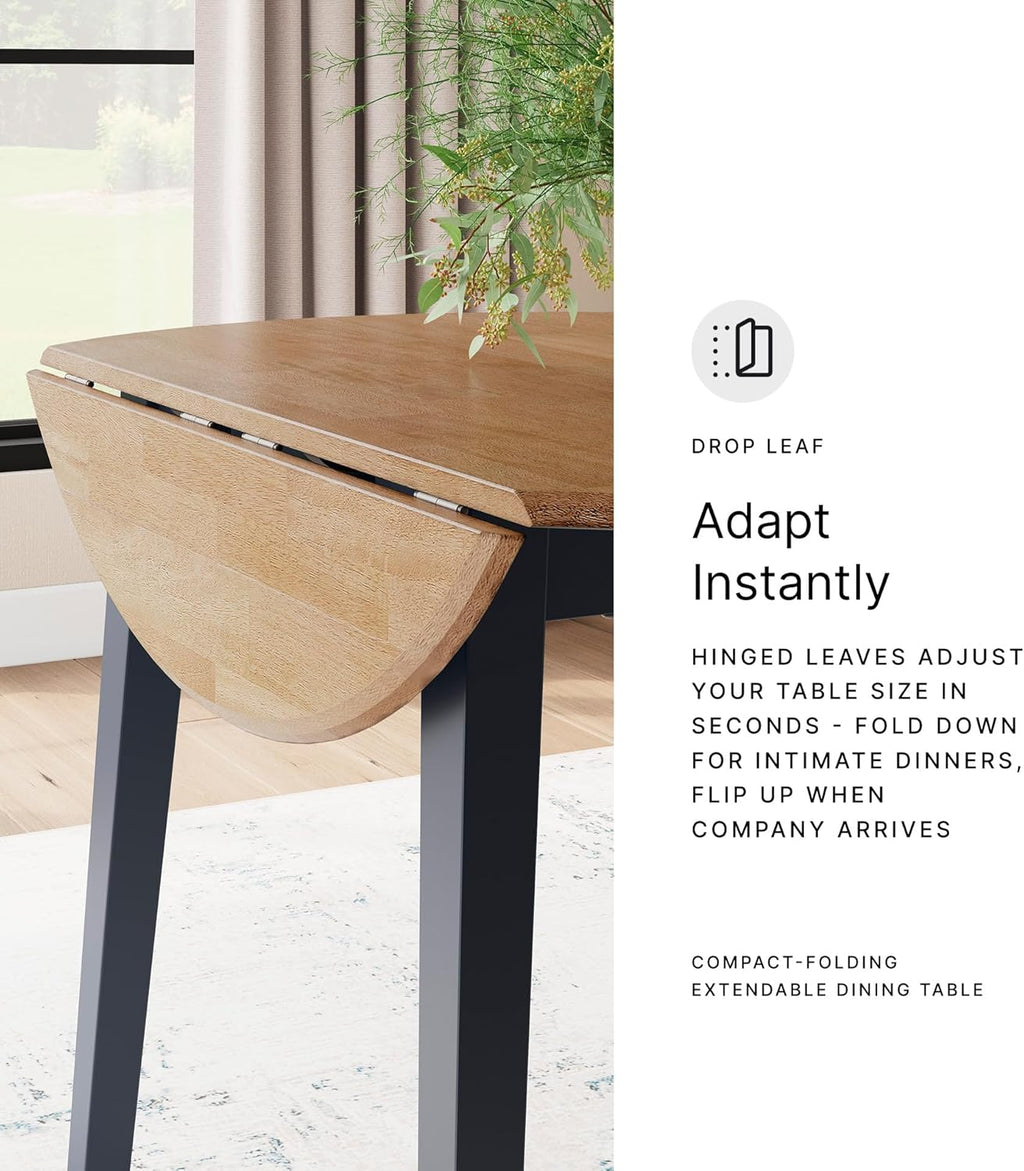 Signature Design by Ashley Gesthaven Modern Dining Drop Leaf Table with 4 Legs, Light Brown & Blue
