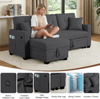 82" L Shaped Sleeper Sofa Bed: Sectional Sleeper Couch with Pull Out Bed, Storage Chaise, USB Charging, 3 Seat Sectional Sofa Bed for Living Room (Linen Fabric, Dark Grey)