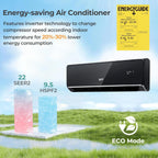 COSTWAY 12000 BTU Wifi Enabled Mini Split Air Conditioner & Heater, 22 SEER2 208-230V Inverter AC Unit Cools up to 750 Sq. Ft, Energy Efficient, Heat Pump (Black, 12000BTU, 208-230V, 22 SEER2-WIFI)