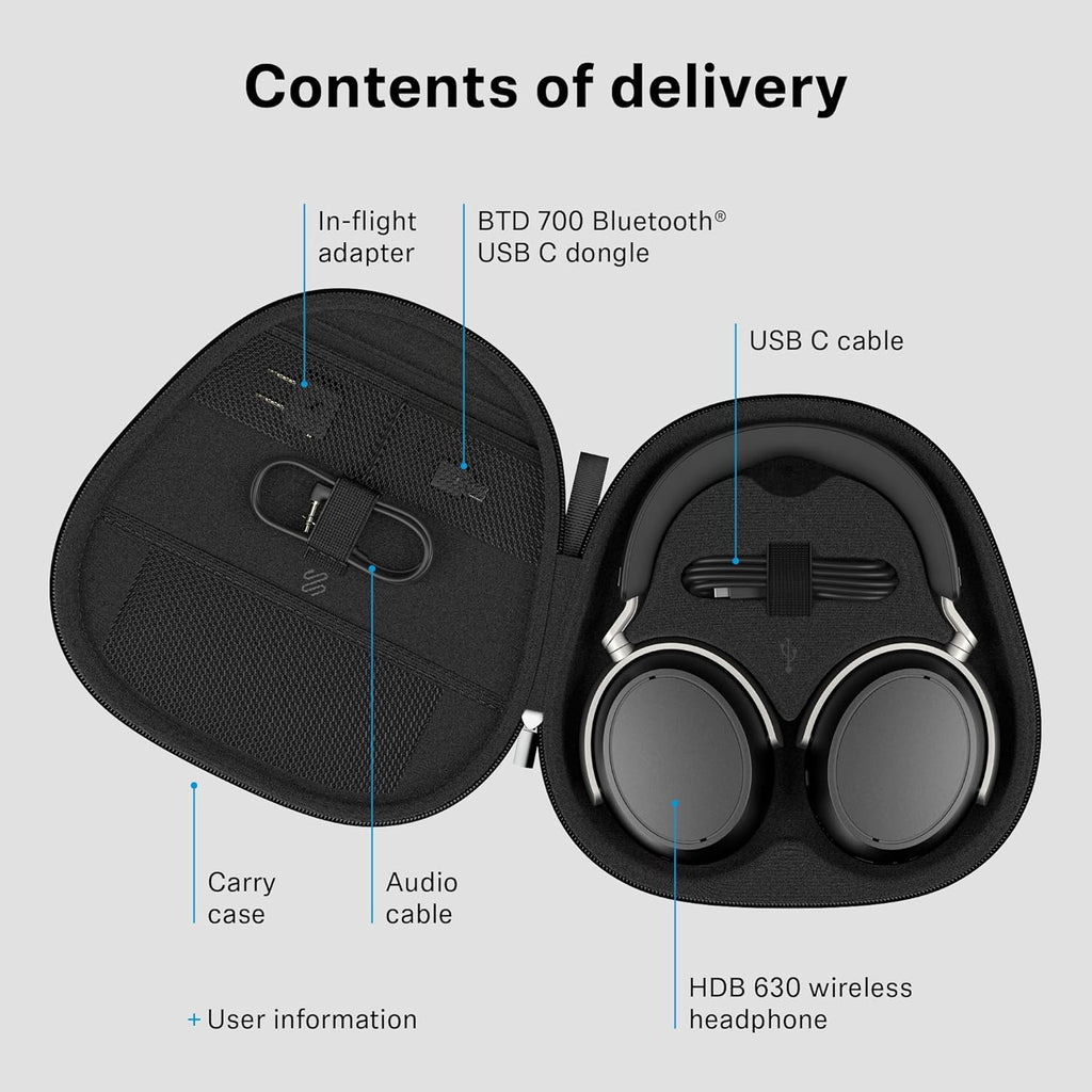 Sennheiser HDB 630 Wireless Over-Ear Headphones - Hi-Res Audiophile Sound  Adaptive Noise Cancellation  Parametric EQ  60 Hour Battery Life  Includes USB-C Low-Latency Bluetooth Adapter - Black