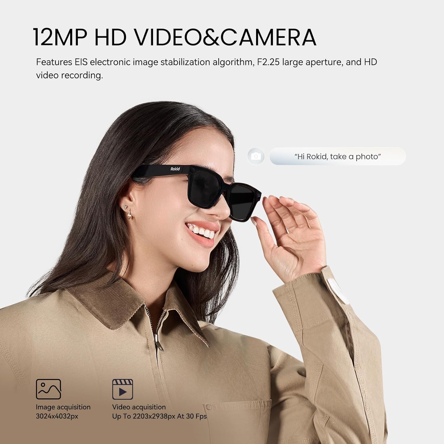 Rokid 2026 AI Glasses Style smart glasses with Gemini3 flash  real-time translation 12MP camera  open-ear audio  voice-controlled assistant  Hands-Free Calls  Productivity for Travel  Work(no display)