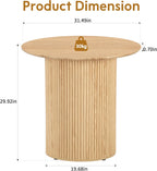 31.5" Small Round Dining Table for 2, Sturdy and Durable Natural Wood Dining Table Round with Fluted Base, Simple Setup Small Kitchen Table for Living Dining Room Office (Natural)