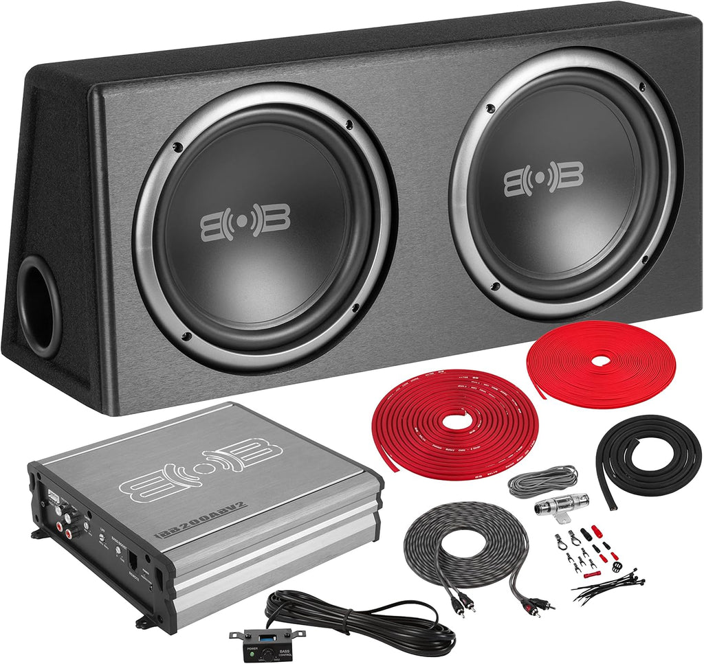 BELVA BPKG210v2 1000W Dual 10" Car Subwoofer with Ported Enclosure  Monoblock Amplifier  Wiring Kit and Remote Bass Knob