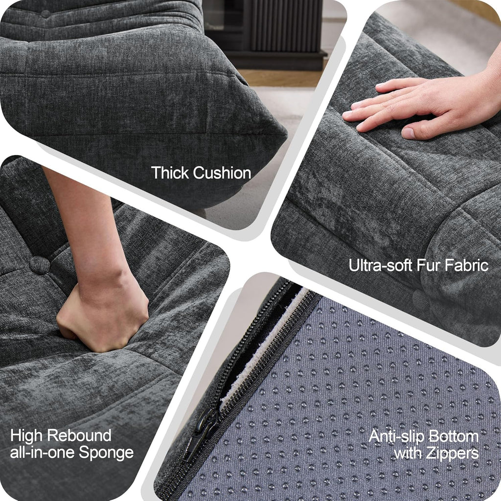 Bean Bag Chairs for Adults Giant Bean Bag Chair Memory Foam BeanBag Chair Bean Bag Sofa with Filler Faux Fur Fireside Beanbags Lazy Sofa for Living Room Bedroom Office (Darkgrey Chenille, Single)