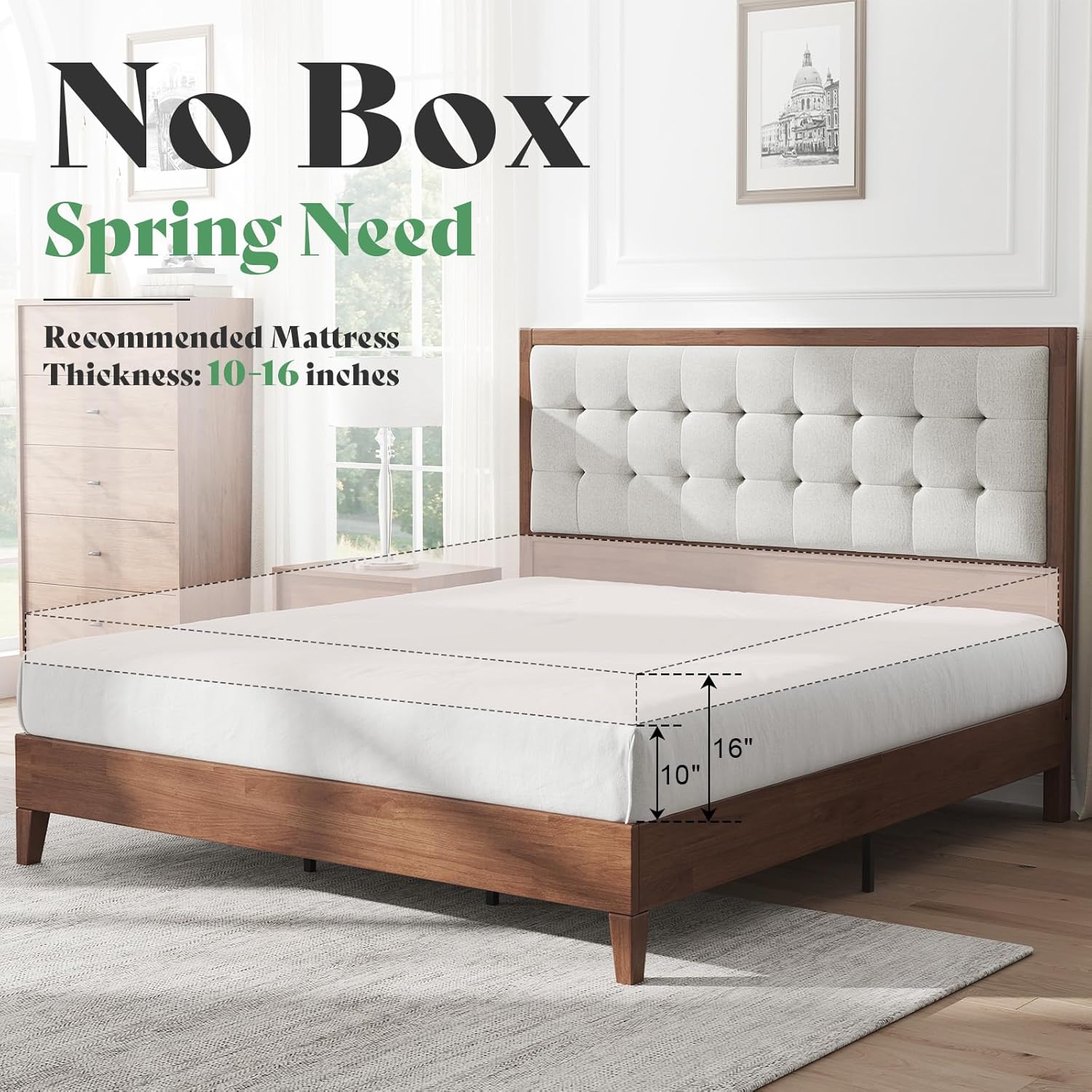 AMERLIFE King Size Bed Frame and Headboard, Solid Wooden Bed Frame King Size Platform Bed Frame Mid-Century Style, No Box Spring Required, Walnut | Back Support, Noise-Free, Easy Care, Sturdy Frame, Breathable Material