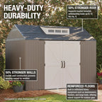 Rubbermaid Resin Outdoor Storage Shed With Floor (7 x 7 Ft) Weather Resistant Gray Organization for Home/Backyard/Garden Tools/Lawn Mower/Bike Storage/Pool Supplies