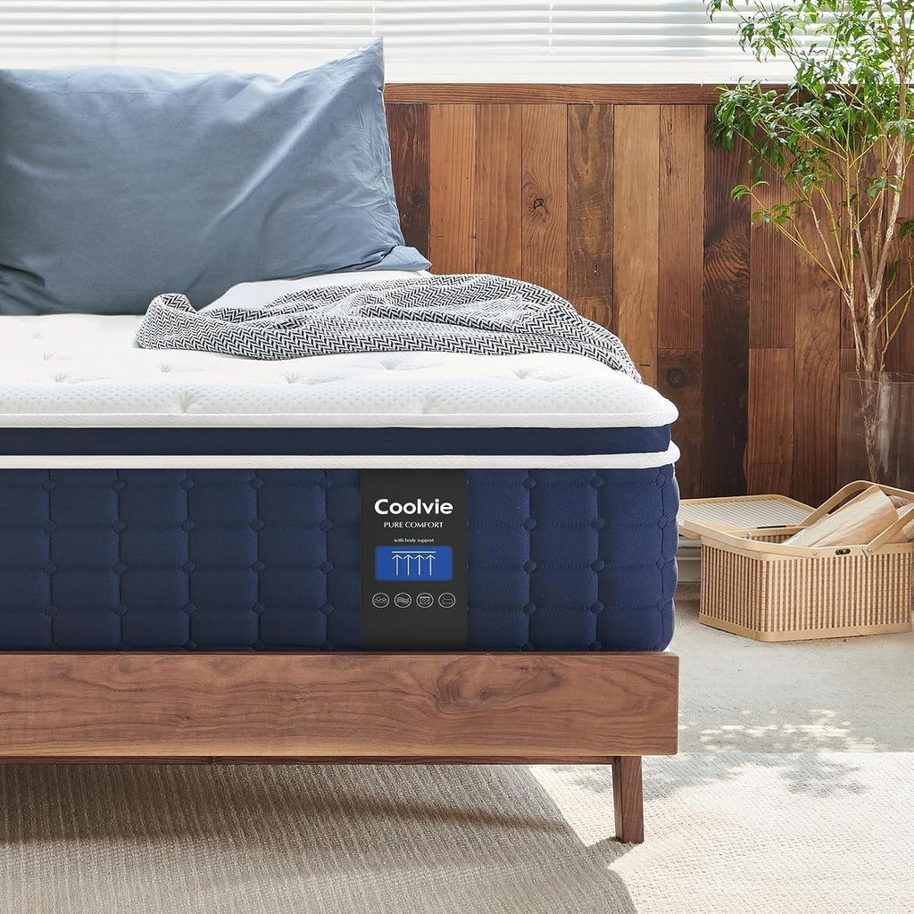 Coolvie King Mattress 12 inch, Tight Top Deep Sleep Mattresses with Extra Lumbar & Hip Support, Medium to Firm Hotel Collection Hybrid Sleep System for Supportive, Breathable Bed in a Box King Size