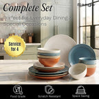Sango Siterra Painter's Palette 16-Piece Stoneware Dinnerware Set - Service for 4, Ceramic Plates and Bowls Sets, Chip Resistant, Rustic Dishware, Microwave & Dishwasher Safe Kitchen Dishes