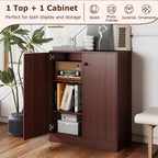 Giantex 2 Door Storage Base Cabinet - Freestanding Floor Cabinet with 3-Tier Shelf, Non-Slip Foot Pads, Kitchen Cupboard Storage Organizer for Living Room, Hallway, Entryway, Office (Brown)
