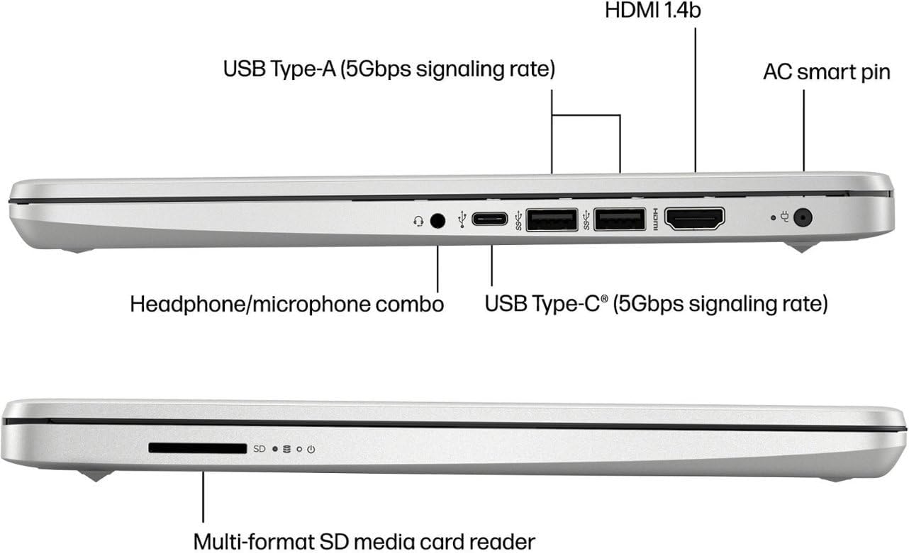 HP 14" HD Student Business Laptop  Intel Quad-Core N4120  16GB RAM  384GB Storage  (128GB eMMC+256GB SD Card)  1 Year Office 365  Slim Design  Webcam  HDMI  Bluetooth  WiFi  Win 11 S  Silver