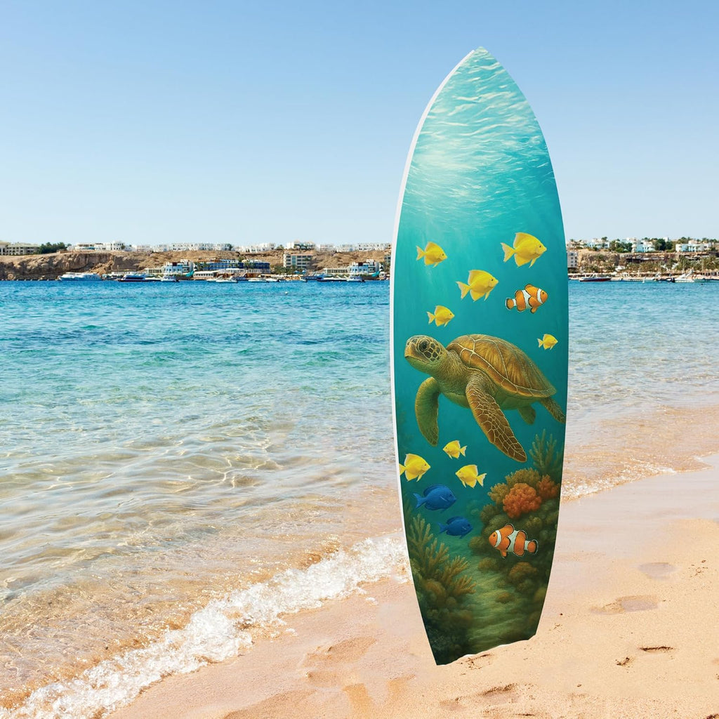 JennyGems Outdoor Decorative Surfboard Wall Art - Sea Turtle Decor Ocean-Themed, Beach House Sign, Weather Resistant PVC 3 Foot