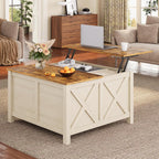 Lift Top Coffee Table with Storage, 31.5" Farmhouse Coffee Tables with Wooden Lift Tabletop and Hidden Compartment Square Center Table for Living Room, Home Office Small Space, White