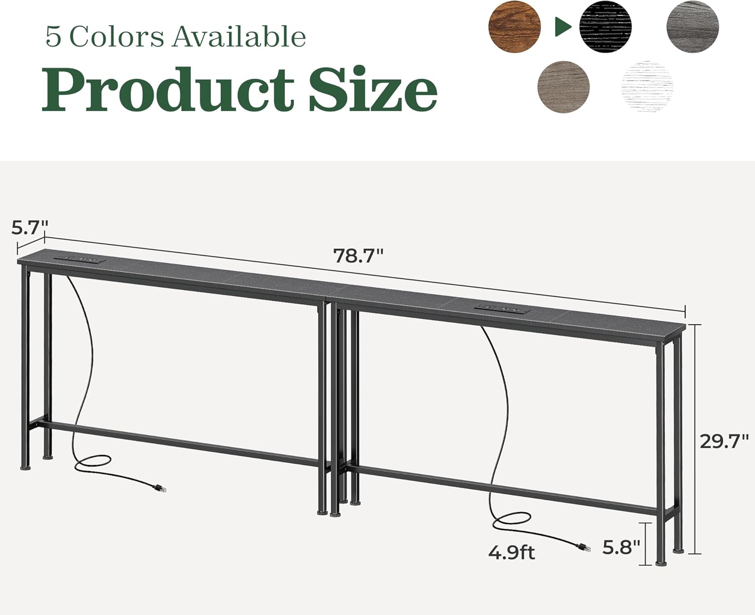 SUPERJARE 78.8 Inch Narrow Console Table with Outlet, Sofa Tables, Behind Couch Table, Long Entryway Tables with Charging Station, for Living Room, Black