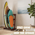 Freestanding Surfboard Rack, Vertical Surfboard Stand Racks, Surf Rack of Free Wall Mount Fits Shortboards, Longboards, Wakeboards, Holds 4 Board, Pine Wood,1 PCS,Dark Brown